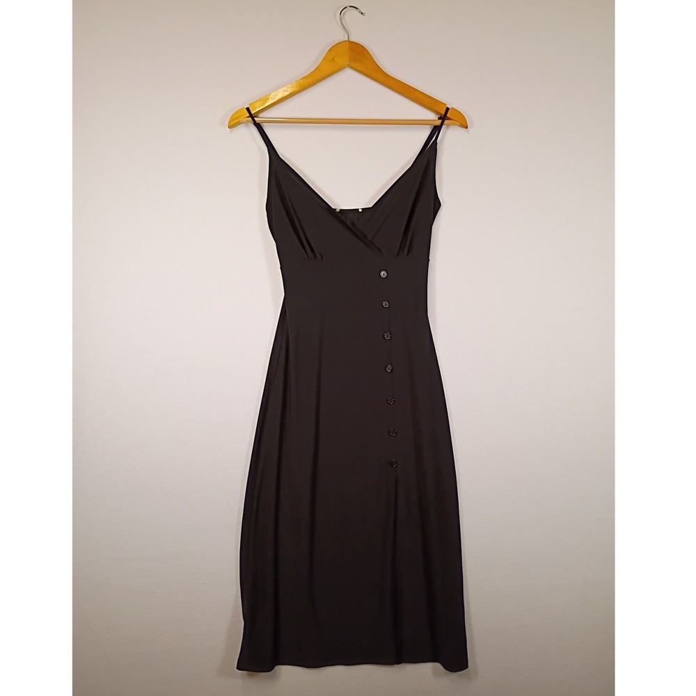 90s Minimalist Rolla Coster Women Medium Black Button Front Midi Slip Dress